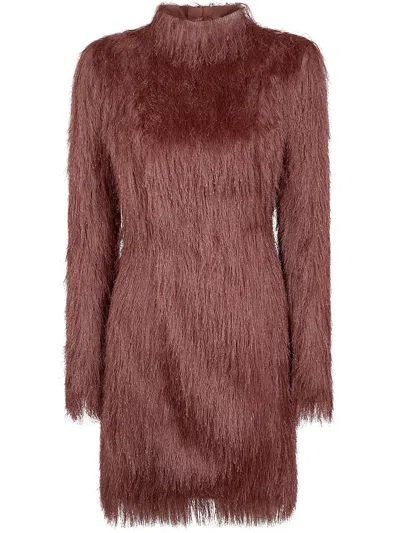 Balmain Long Sleeves Fringes Bodycon Short Dress In Brown
