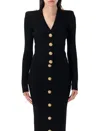 Balmain Long Sleeves Ribbed And Cable-knit Cardigan In Red