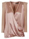 Balmain Long Sleeves Silk Crepe Draped Top