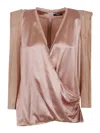 Balmain Long Sleeves Silk Crepe Draped Top In Pink