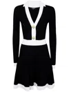Balmain Long Sleeves V-neck Flare Knit Dress In Black