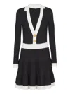 Balmain Colorblock Twisted Cable Long Sleeve Sweater Dress In Black
