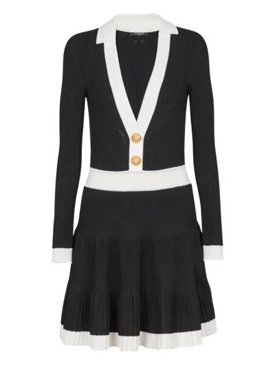 BALMAIN BALMAIN LONG SLEEVES V-NECK FLARE KNIT DRESS CLOTHING