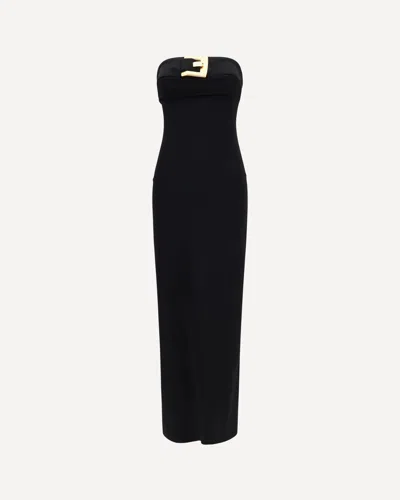 Balmain Long Stretch Viscose Dress In Black