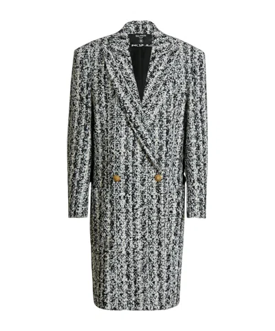 Balmain Long Tweed Coat In Black