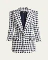 Balmain Long Tweed Houndstooth Blazer In Navy White