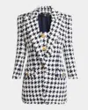 Balmain Long Tweed Houndstooth Blazer In Navy White