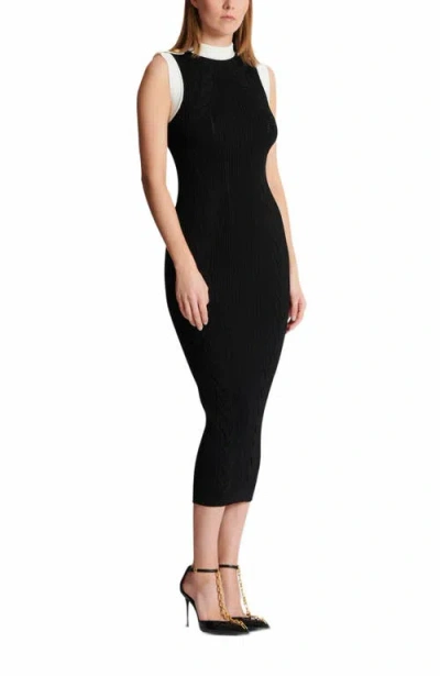 Balmain Long Two-tone Cable-knit Dress In Black