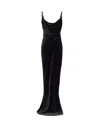Balmain Long Velvet Dress With Embellished Straps In Blue