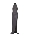 Balmain Long Velvet Halterneck Dress With Rhinestones In Gray