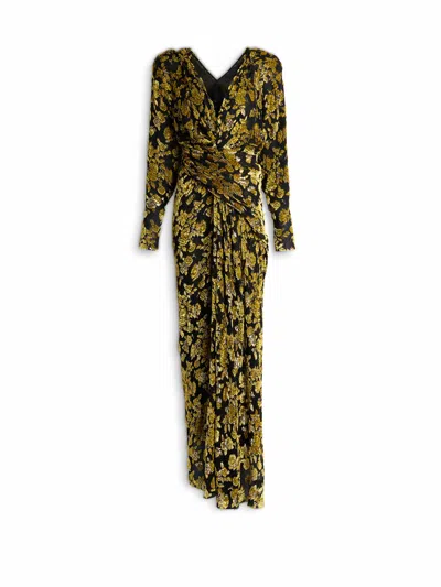 Balmain Long Velvet Jacquard Dress In Multi