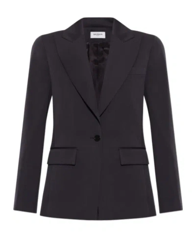 Balmain Single-breasted Wool Blazer In Brown