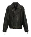 Balmain Belted Leather Jacket In Black