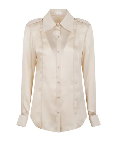 Balmain Long-sleeved Collared Shirt In Neutral
