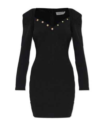 Balmain Button-embellished Padded-shoulder Mini Dress In Multi