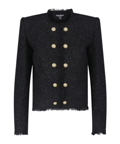 BALMAIN BALMAIN FRAYED HEM BUTTON DETAILED JACKET
