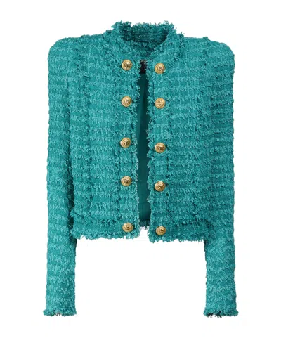 Balmain Long-sleeved Suit Coat In Green