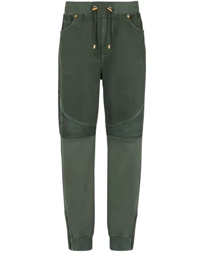 Balmain Loose-fit Denim And Jersey Jeans In Green