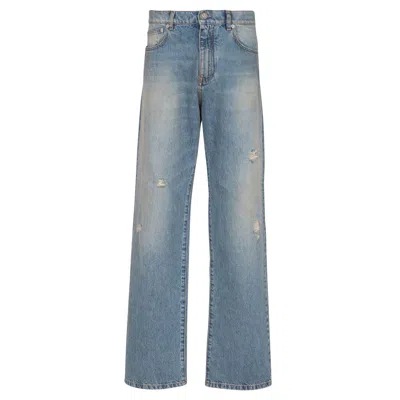 Balmain Loose Denim Pants In Blue