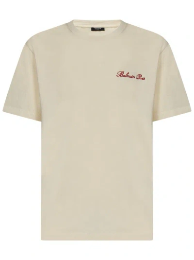 Balmain Loose-fit Cream Cotton Jersey T-shirt In Grey