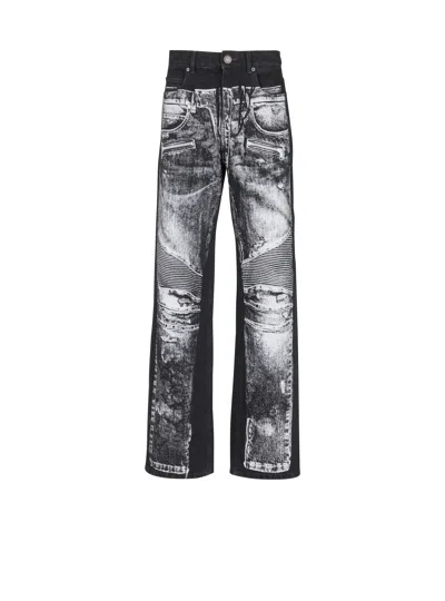 Balmain Loose-fit Denim Jeans With A Biker Print In Black