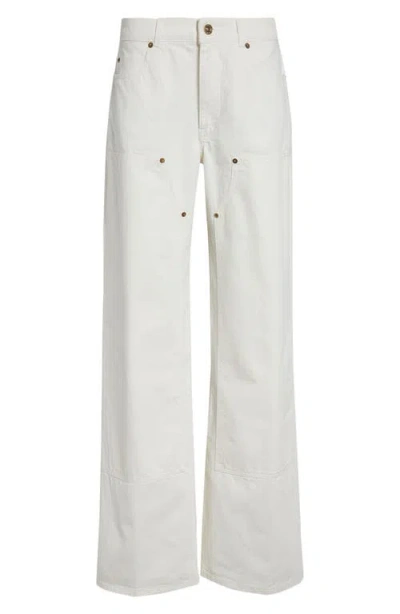Balmain Loose Fit Denim Wide Leg Jeans In White