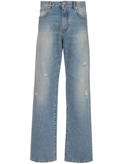 Balmain Distressed Loose-fit Jeans In Blue