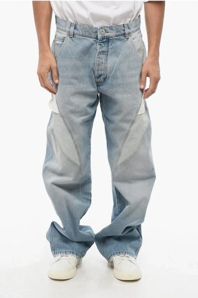 Balmain Loose Fit Jeans With Contrasting Details 26cm In Blue