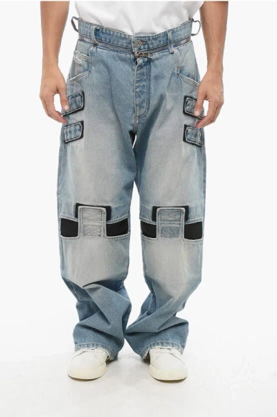 Balmain Loose Fit Jeans With Velcro Details 26cm In Blue