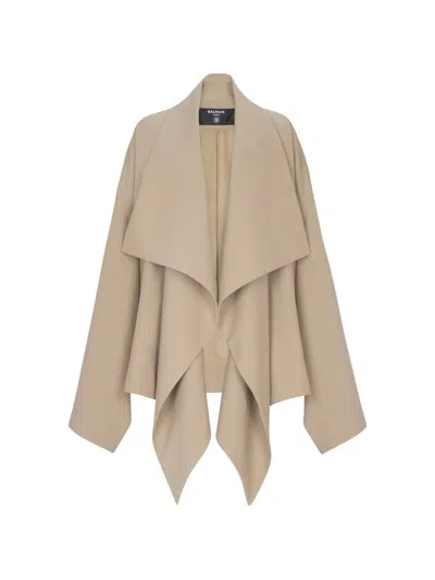 Balmain Loose Gabardine Jacket In Brown