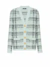 Balmain Loose Glitter Tweed Cardigan In Green