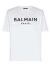 Balmain White Crewneck T-shirt With Contrasting Logo Lettering Print In Cotton In White