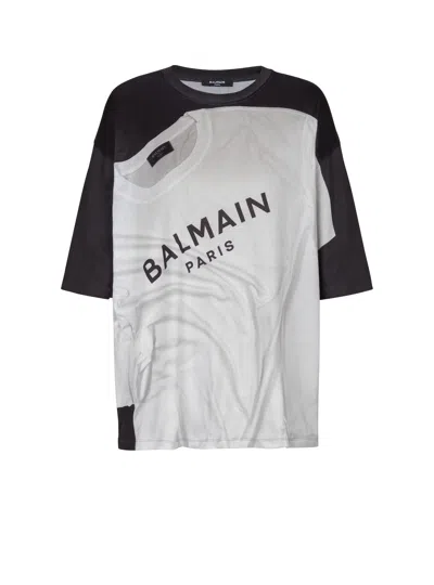 Balmain Loose T-shirt With Optical Illusion Print In Black