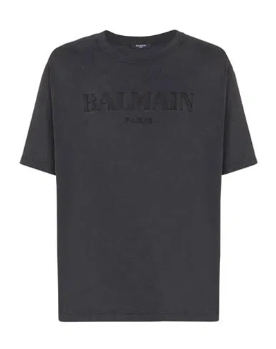 Balmain Black Cotton T-shirt In Gray