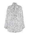 Balmain Love Letter Print Silk Blouse With Bow In White