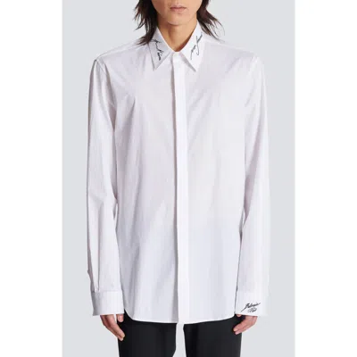 Balmain Love Letter Embroidered Cotton Poplin Button-up Shirt In 0fa White