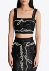 Balmain Sequinned Cropped Top In Black