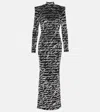 Balmain Ls Bodycon Love Letter Long Dress Clothing In Noir/blanc