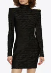 Balmain High Neck Body-con Mini Dress With Shoulder Buttons In Black