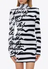 Balmain Stripe Love Letter Jacquard Knitted Dress In White