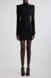 Balmain High Neck Body-con Mini Dress With Shoulder Buttons In 0pa Black