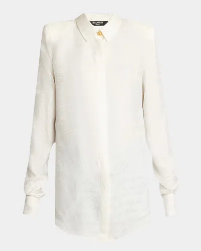 Balmain Love Letter Jacquard Strong-shoulder Shirt In White