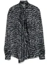 Balmain Love Letter Print Silk Blouse With Bow In Black