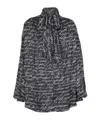 Balmain Love Letter Print Silk Blouse With Bow In Black