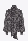 Balmain Love Letter Print Silk Blouse With Bow