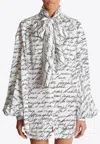 Balmain Love Letter Print Silk Blouse With Bow