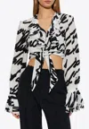 Balmain Love Letter Print Silk Cropped Top In White