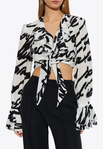 BALMAIN LOVE LETTER PRINT SILK CROPPED TOP