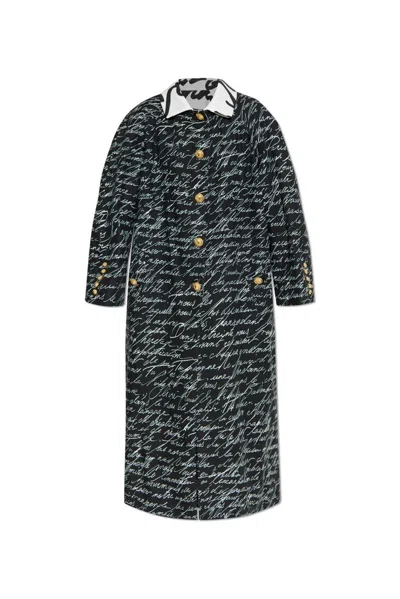 Balmain Love Letter Printed Long Reversible Coat In Black