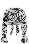 Balmain Love Letter Print Silk Cropped Top In Black